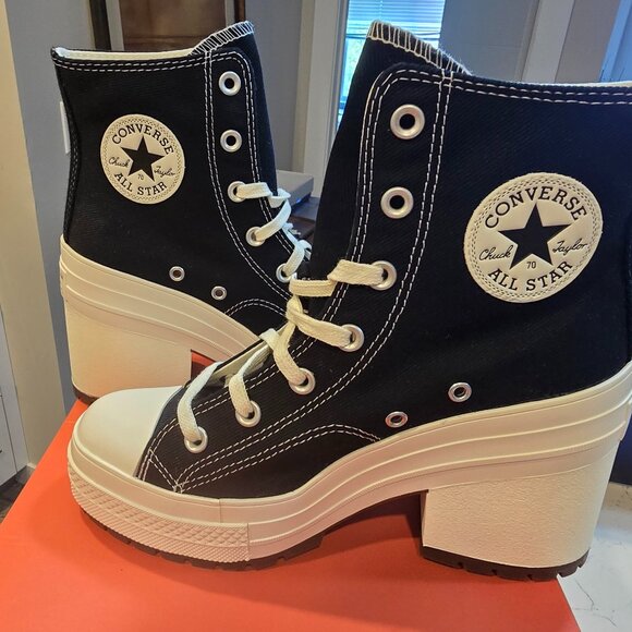 Converse Chuck 70 De Luxe Heel Hi Platform Shoes Women's 7 Black White NEW - Picture 1 of 9